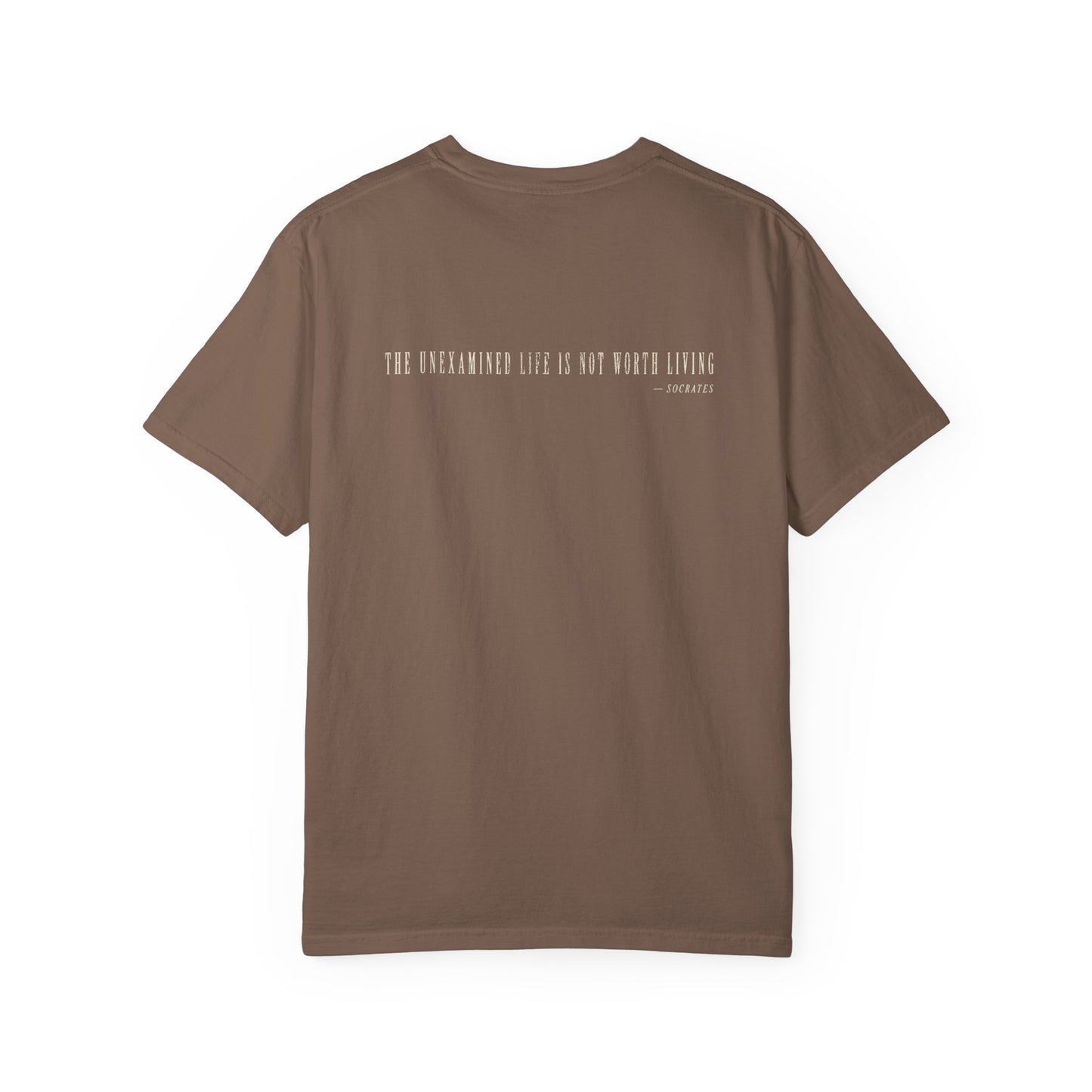 Espresso Examined Tee — back view | Virtue-Based Tee | Henosis Apparel