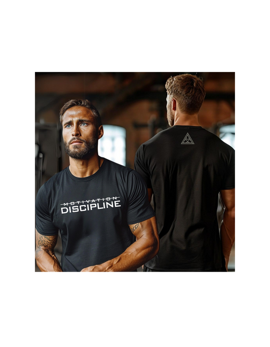 Henosis Discipline t-shirt, Bella 3001, black, front, back