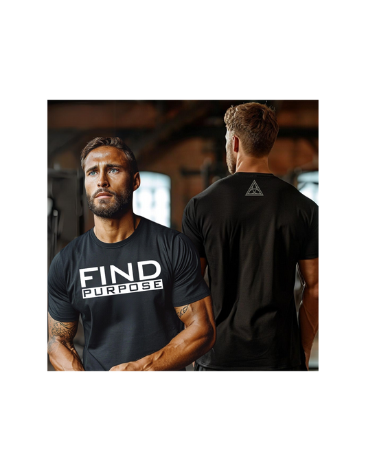 Henosis Find Your Purpose t-shirt, Bella 3001, black, front, back