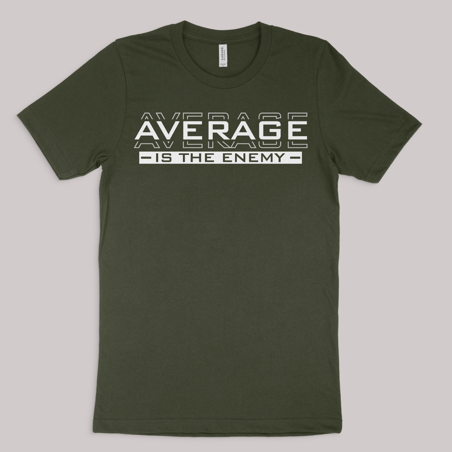 Henosis Average Is the Enemy t-shirt, Bella 3001, military green, front