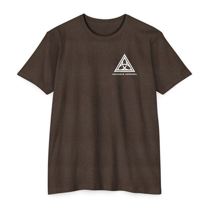 Expresso t-shirt with a white triangle logo on a white background - Henosis Apparel virtue-based clothing