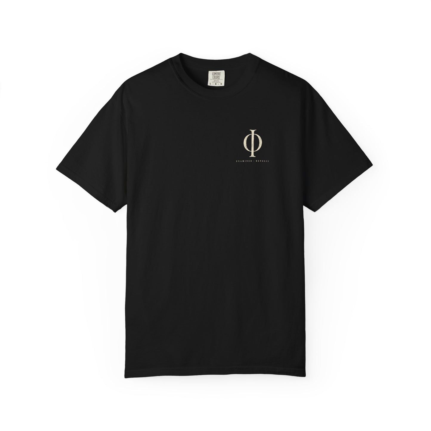 Black Examined Tee — front graphic | Virtue-Based Tee | Henosis Apparel