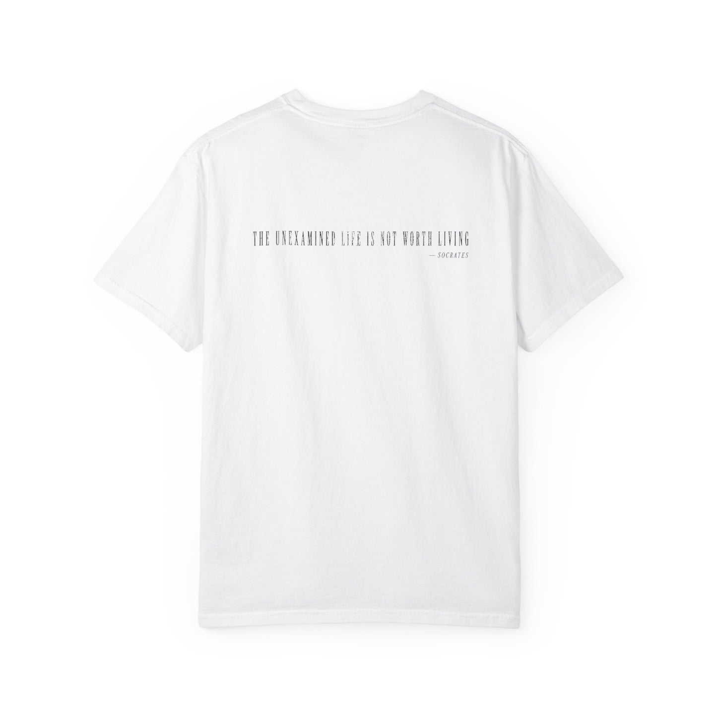 White Examined Tee — back view | Virtue-Based Tee | Henosis Apparel