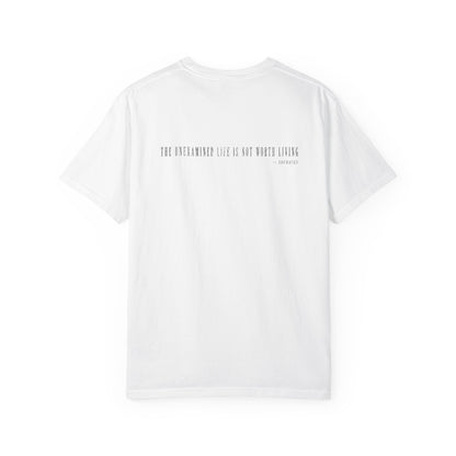 White Examined Tee — back view | Virtue-Based Tee | Henosis Apparel