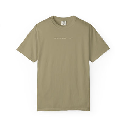 Khaki The Maker Tee — front graphic | Virtue-Based Tee | Henosis Apparel