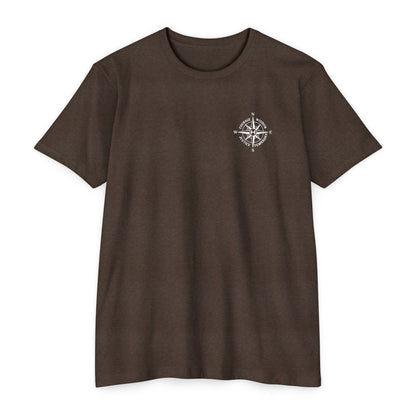 Expresso t-shirt with a compass design on a white background - Henosis Apparel virtue-based clothing