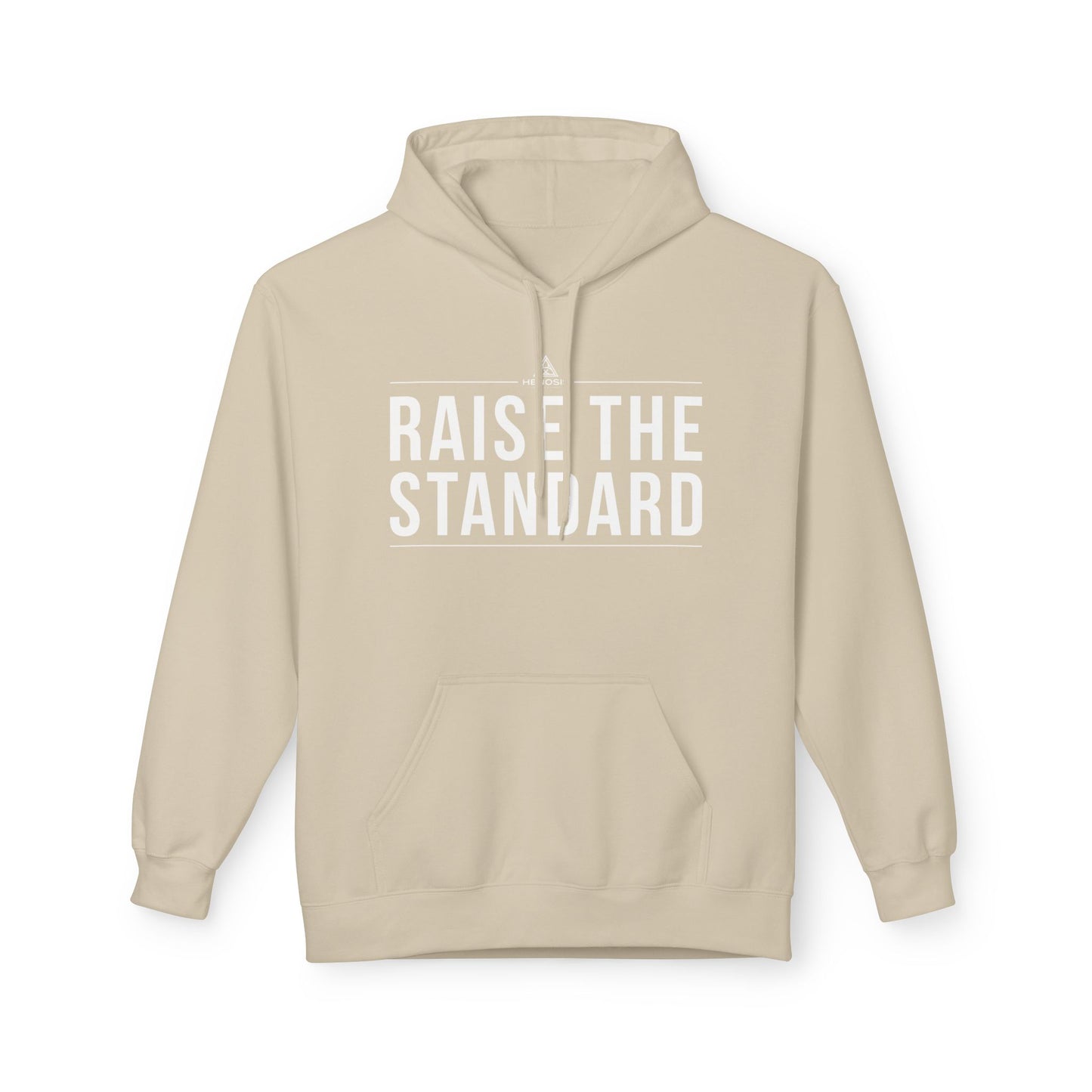 Sand Raise the Standard Hoodie — front view | Philosophy-Driven Hoodie | Henosis Apparel