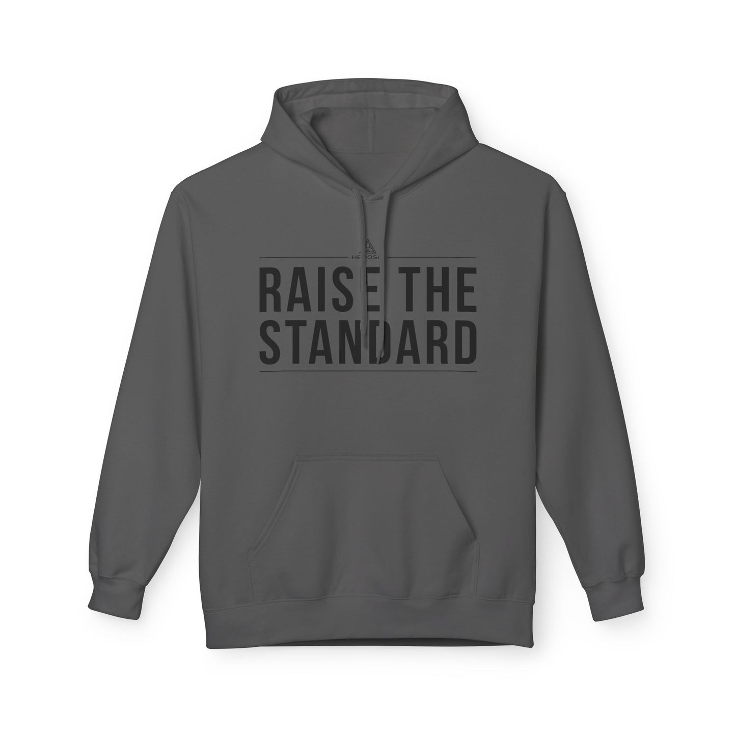 Henosis Raise the Standard hoodie, unisex, charcoal, front view