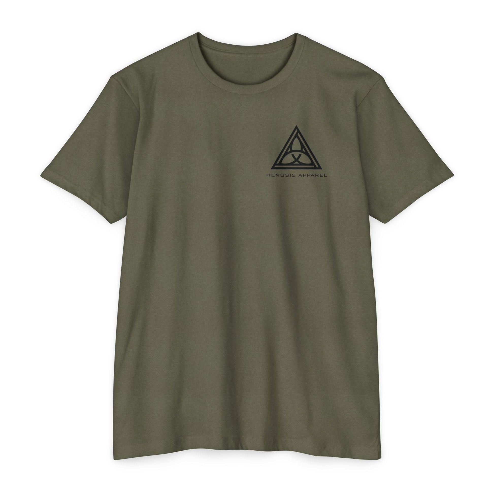 Military Green Renewal Tee — Henosis logo graphic front | Virtue-Based Tee | Henosis Apparel