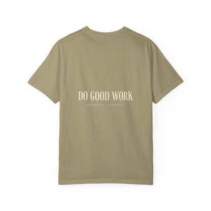 Khaki The Maker Tee — back view | Virtue-Based Tee | Henosis Apparel