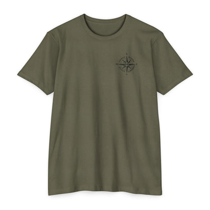 Military Green t-shirt with compass logo on a white background - Henosis Apparel virtue-based clothing