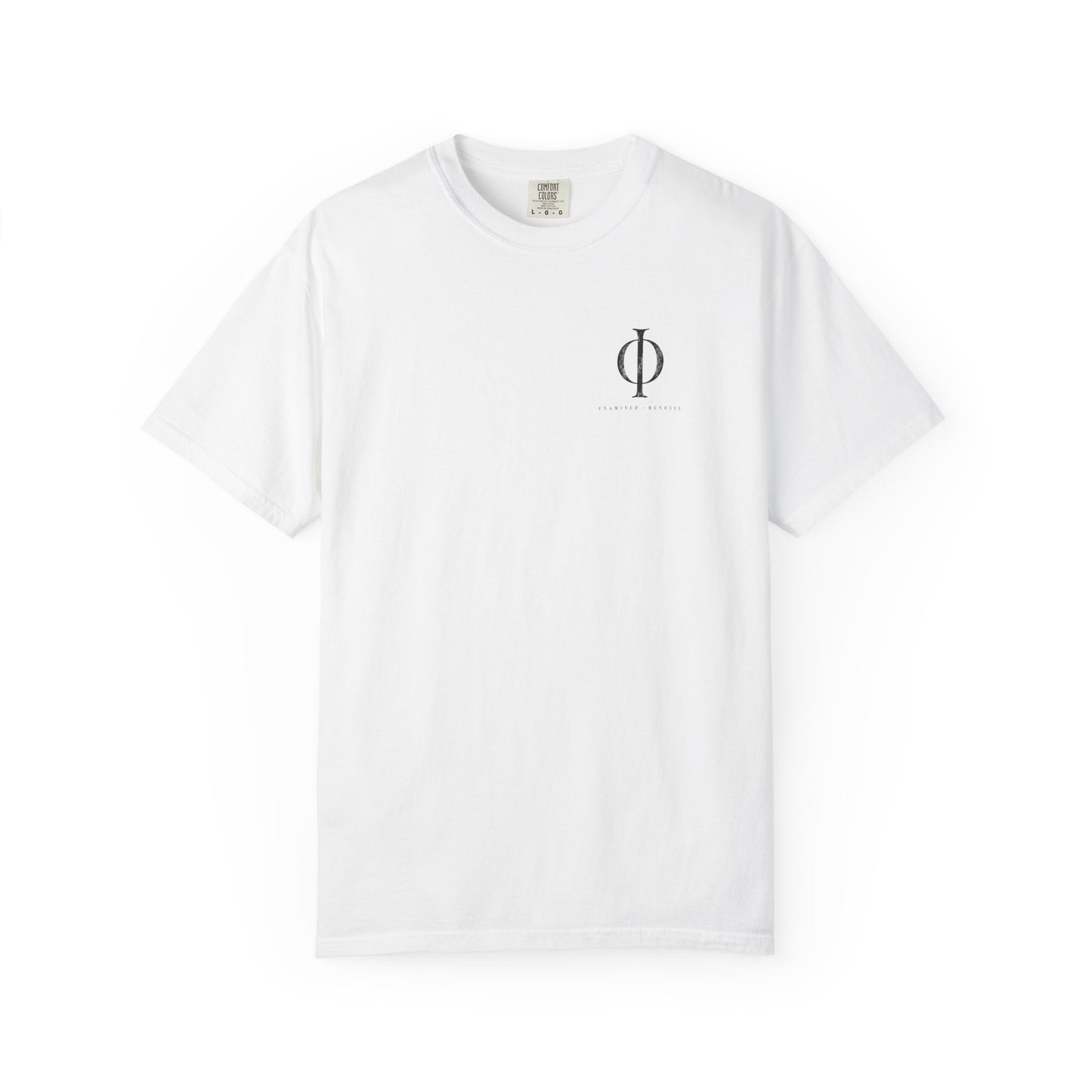 White Examined Tee — front graphic | Virtue-Based Tee | Henosis Apparel