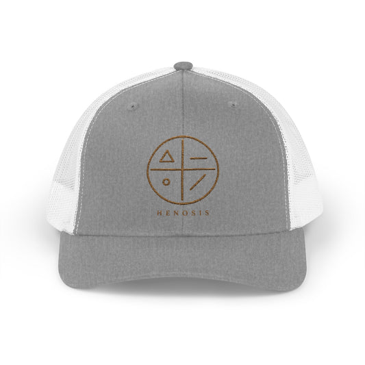 Heather Grey/White Virtue Mark Hat — virtue mark logo front view | Snapback Hat | Henosis Apparel