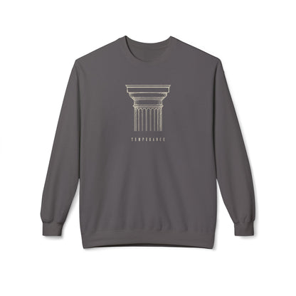 Charcoal Temperance Crewneck — front graphic | Fleece Crewneck | Henosis Apparel
