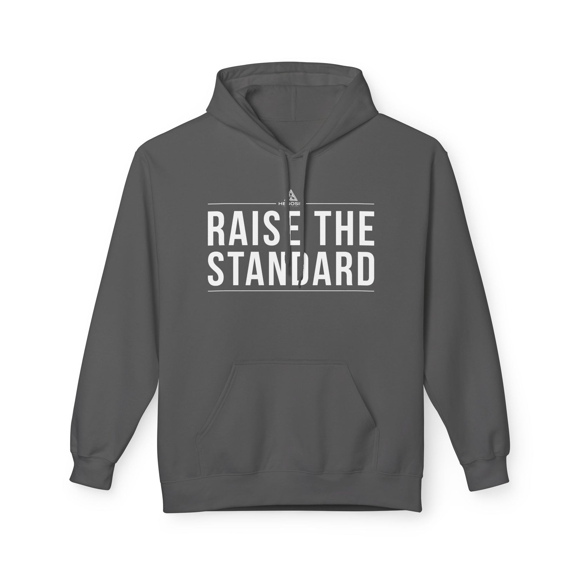 Charcoal Raise the Standard Hoodie — front view | Philosophy-Driven Hoodie | Henosis Apparel