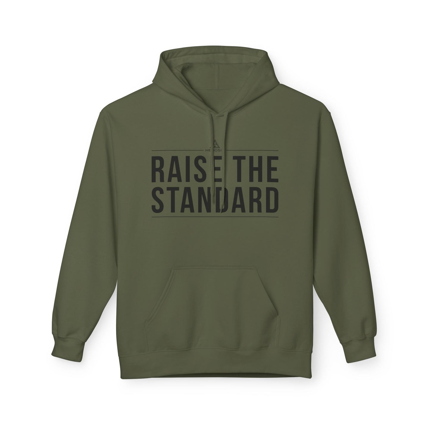 Henosis Raise the Standard hoodie, unisex, military green, front view