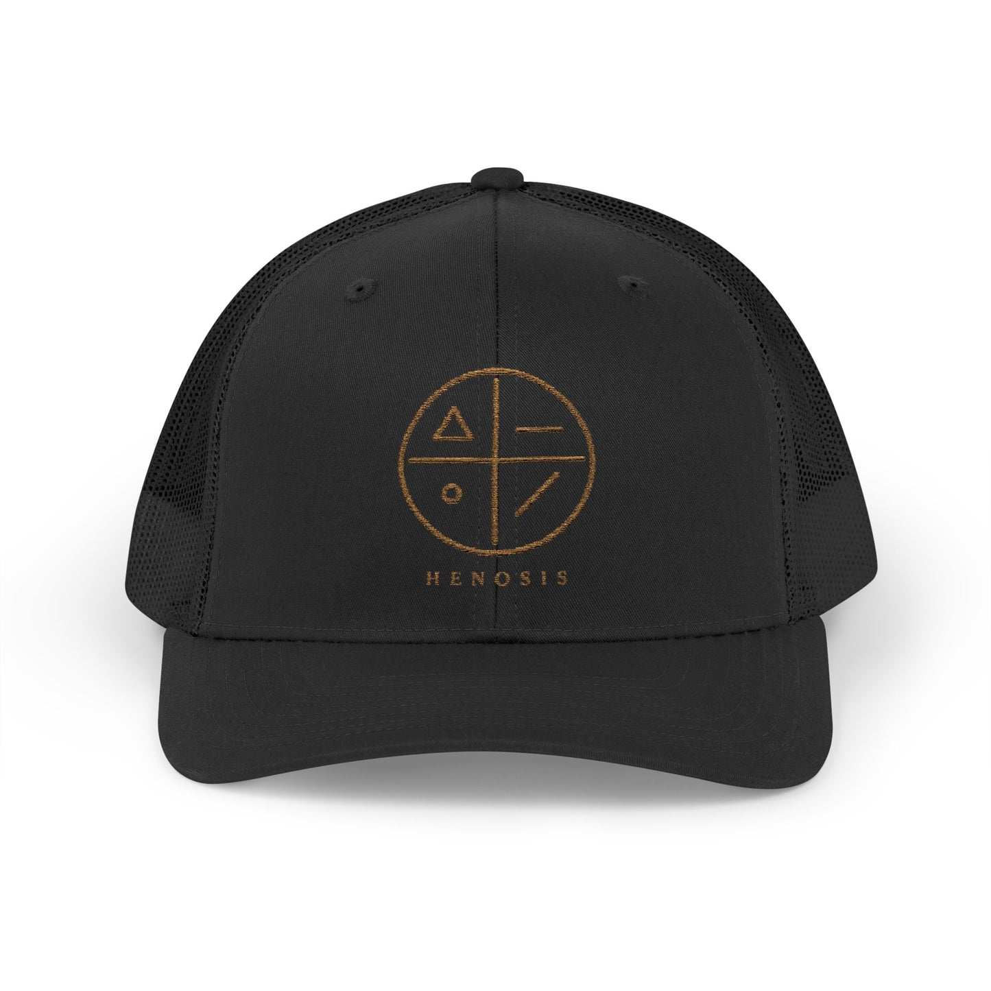 Black Virtue Mark Hat — virtue mark logo front view | Snapback Hat | Henosis Apparel