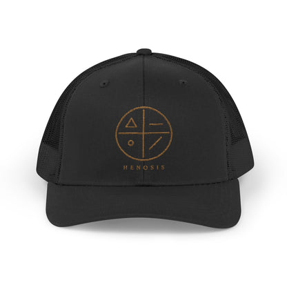 Black Virtue Mark Hat — virtue mark logo front view | Snapback Hat | Henosis Apparel