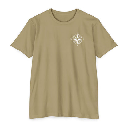 Light Olive t-shirt with compass logo on a white background - Henosis Apparel virtue-based clothing