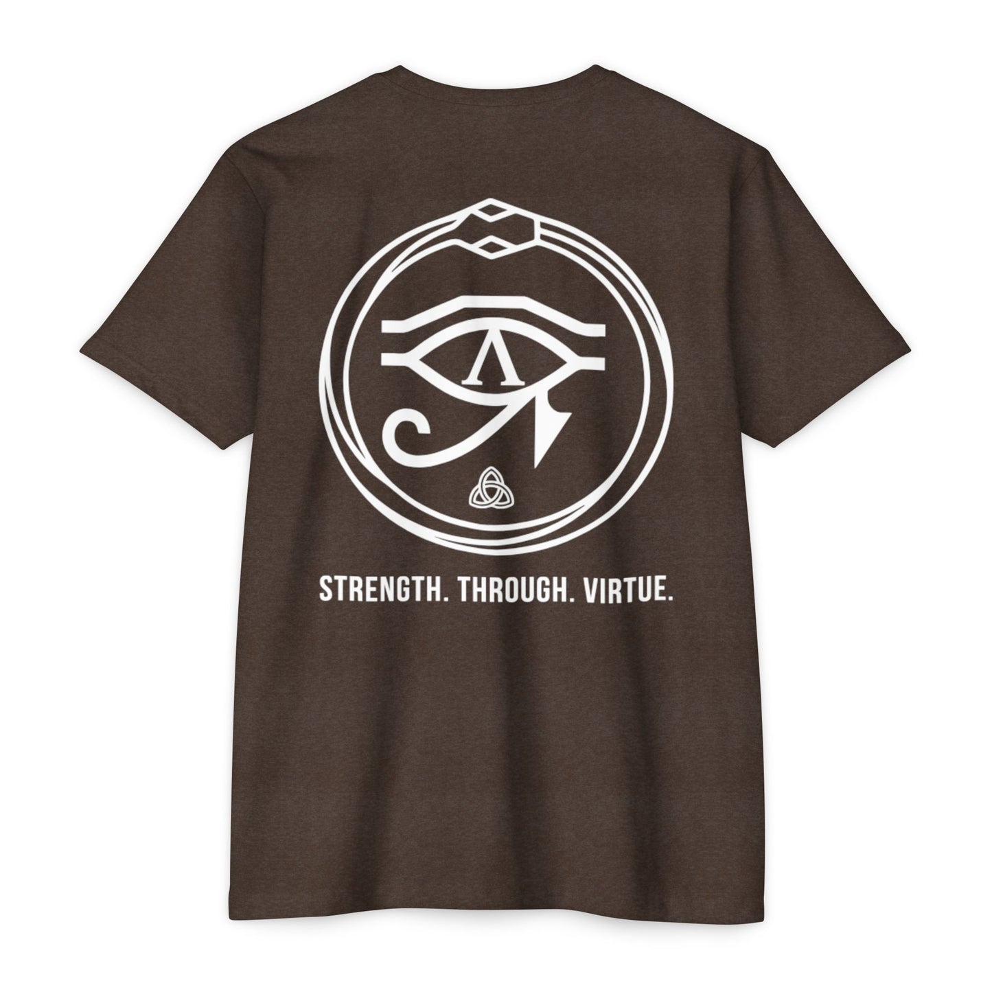 Expresso t-shirt with white graphic and text on a white background - Henosis Apparel virtue-based clothing