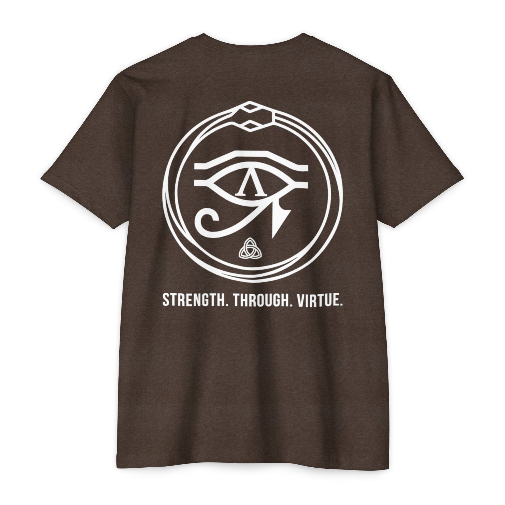 Expresso t-shirt with white graphic and text on a white background - Henosis Apparel virtue-based clothing