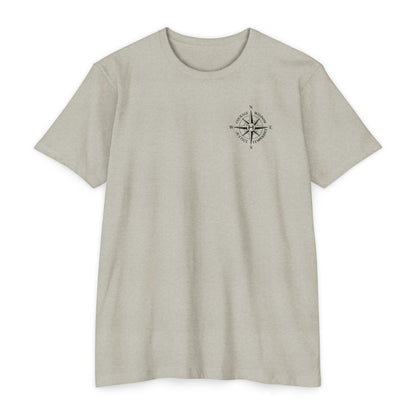 Silk t-shirt with compass logo on a white background - Henosis Apparel virtue-based clothing