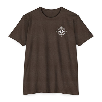 Expresso t-shirt with compass logo on a white background - Henosis Apparel virtue-based clothing