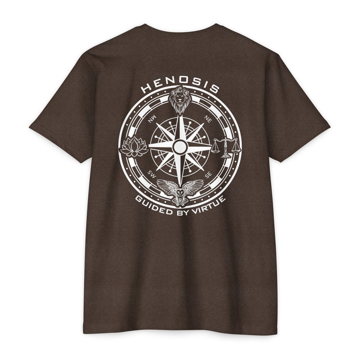 Expresso t-shirt with compass logo on a white background - Henosis Apparel virtue-based clothing