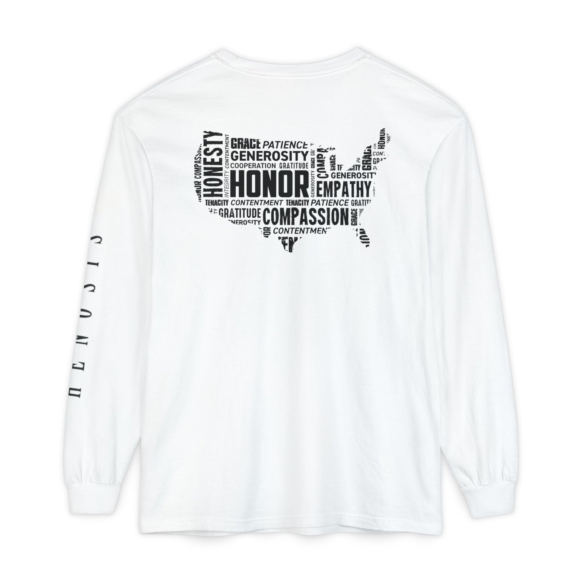 White United by Virtue Long Sleeve — front graphic | Long-Sleeve Tee | Henosis Apparel