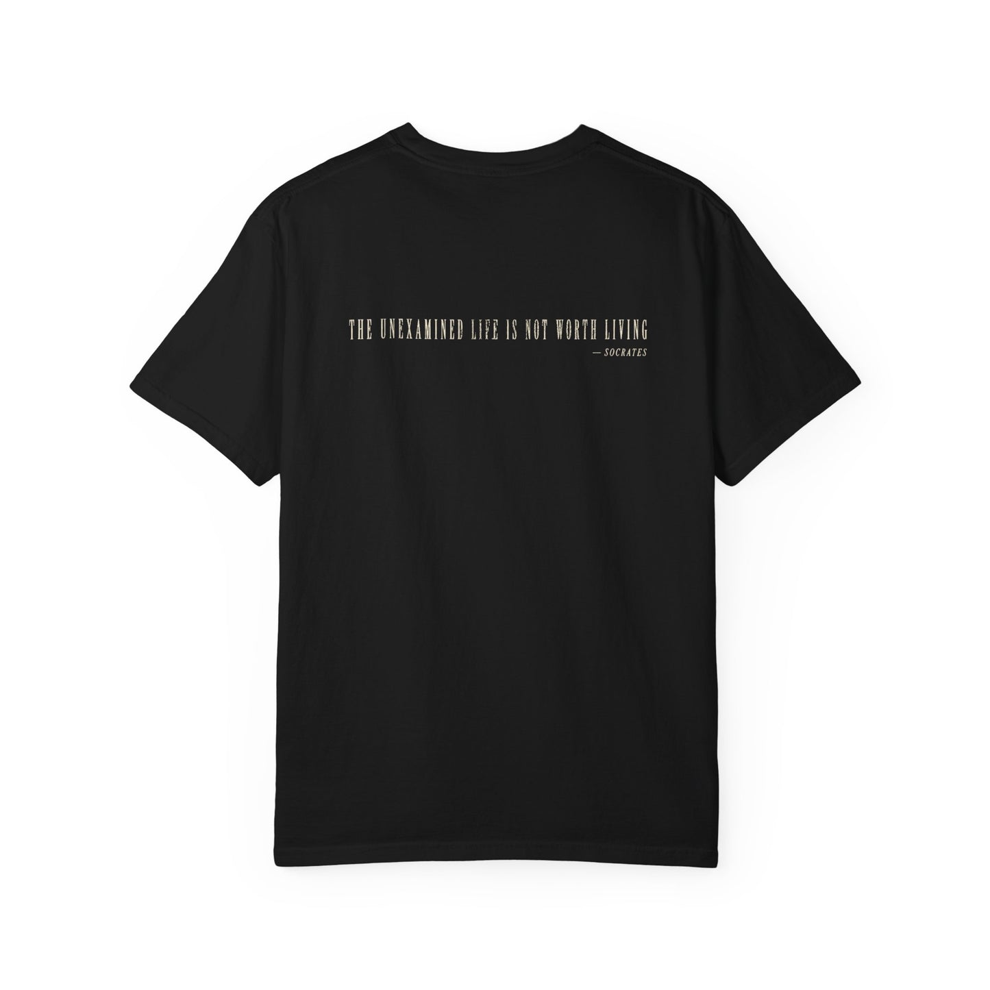 Black Examined Tee — back view | Virtue-Based Tee | Henosis Apparel