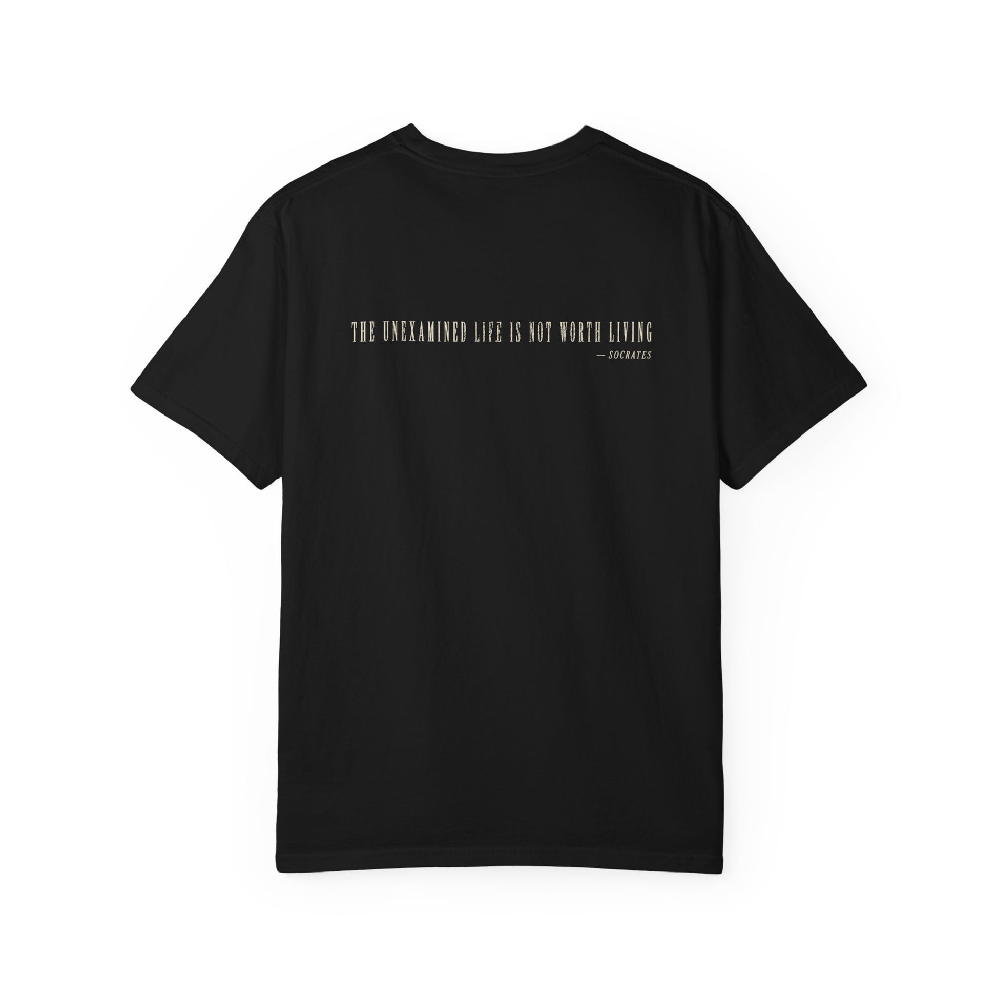 Black Examined Tee — back view | Virtue-Based Tee | Henosis Apparel