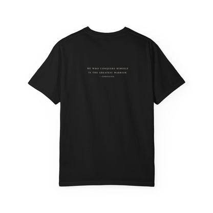 Black The Long Return Tee — back view | Virtue-Based Tee | Henosis Apparel
